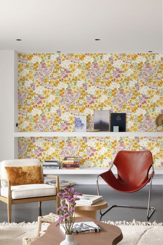 Tapeta, oranžová, kvety, A80501, Inia, Grandeco