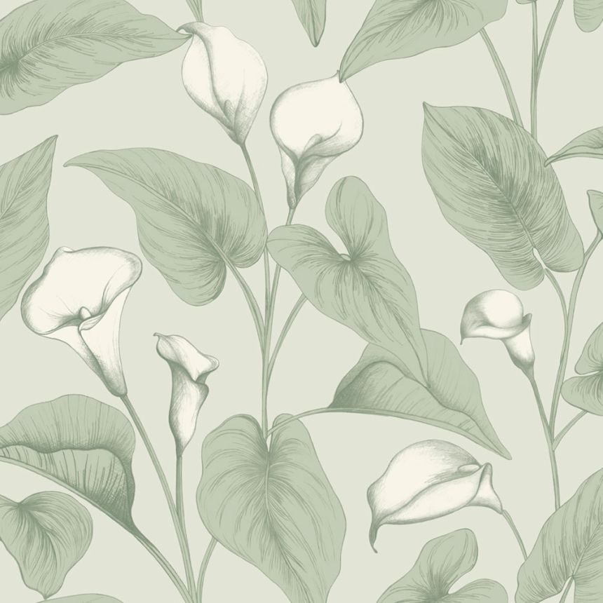 Tapeta, zelená, kvety, listy, A83601, Inia, Grandeco