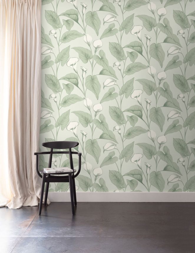 Tapeta, zelená, kvety, listy, A83601, Inia, Grandeco