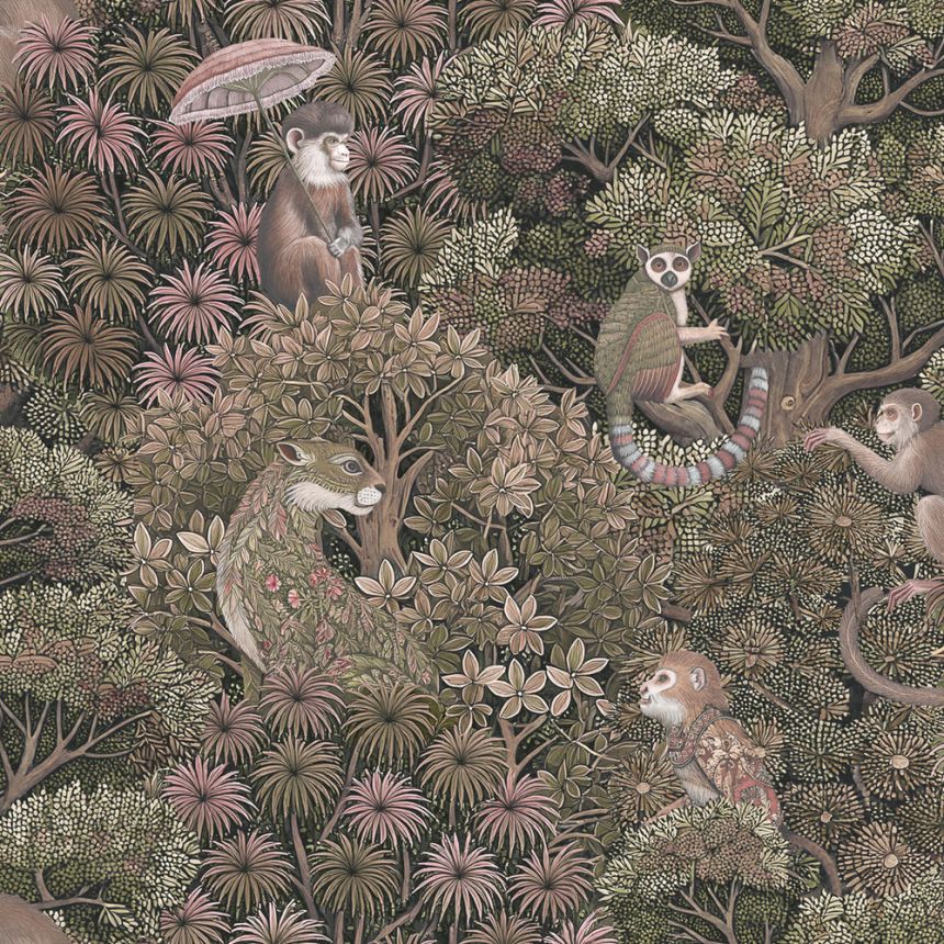 Tapeta, ružová, listy, opice, 142312, Jaipur, Graham Brown Premium