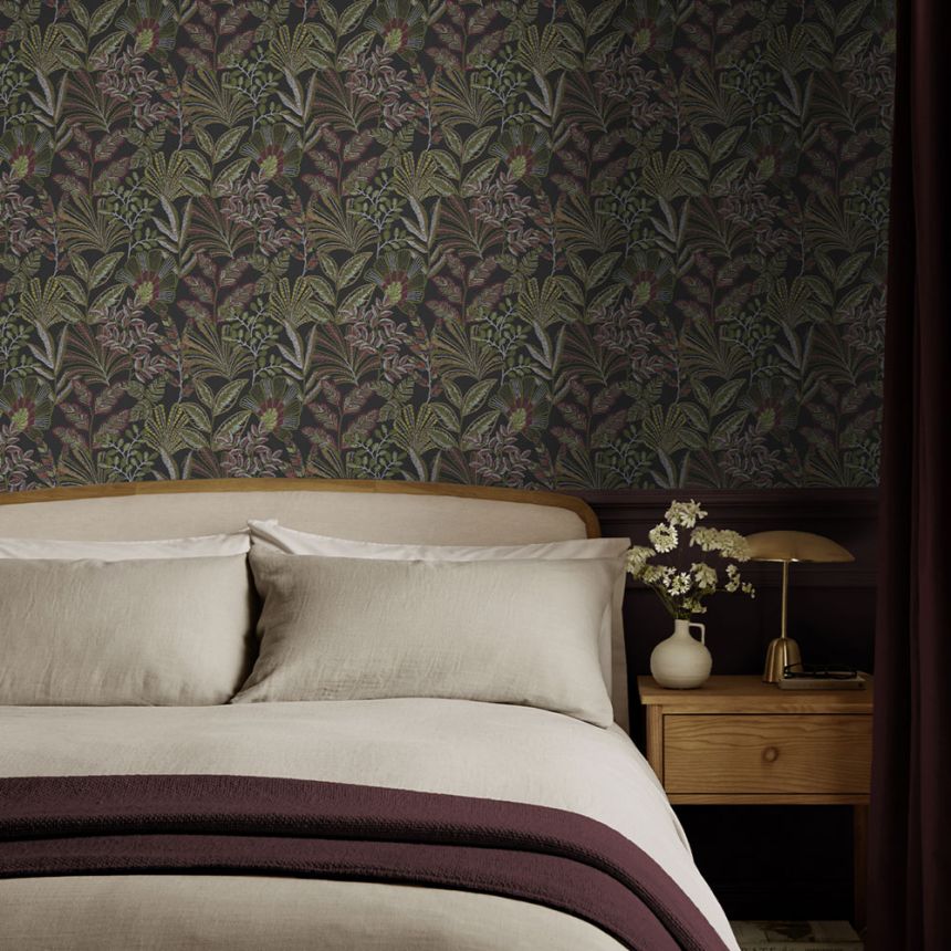 Tapeta, čierna, listy, 142318, Jaipur, Graham Brown Premium