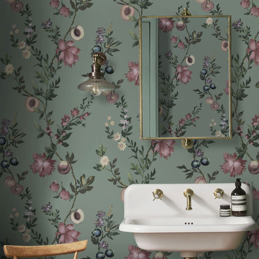 Tapeta, zelená, vetvičky, kvety, 142338, Allurium, Graham Brown Premium