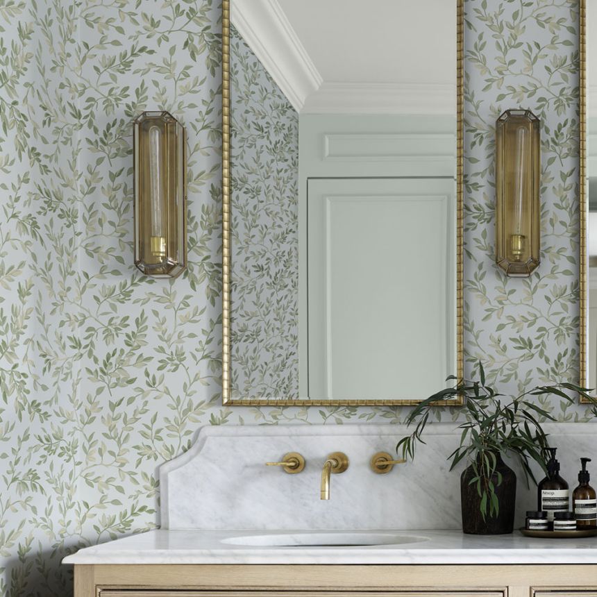 Tapeta, modro-zelená, vetvičky, listy, 142350, Allurium, Graham Brown Premium