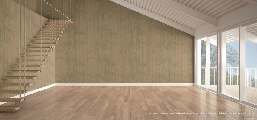 Tapeta, béžová, zelená, pruhy, listy, Z81017, Philipp Plein 2, Zambaiti Parati