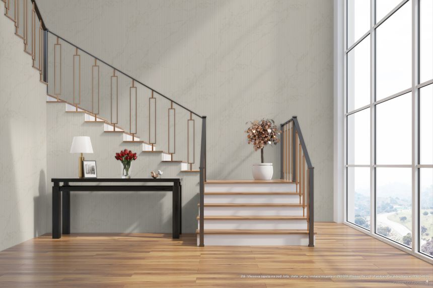 Tapeta, biela, zlatá, pruhy, imitácia mramoru, Z81020, Philipp Plein 2, Zambaiti Parati