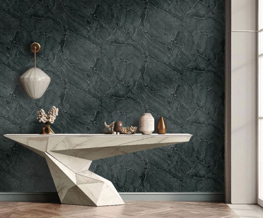 Tapeta, zelená, čierna, imitácia mramoru, Z81041, Philipp Plein 2, Zambaiti Parati