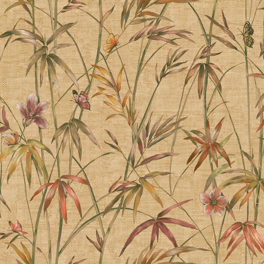 Tapeta, béžová, zelená, textília, rastliny, Z81044, Philipp Plein 2, Zambaiti Parati