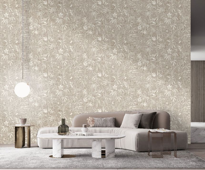 Tapeta, béžová, biela, textília, rastliny, Z81051, Philipp Plein 2, Zambaiti Parati