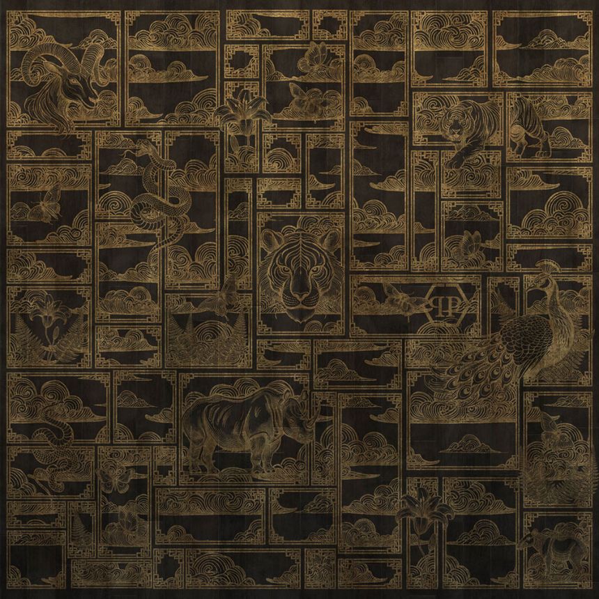 Obrazová tapeta, čierna, zlatá, tiger, obrázky, Z81064, 3x3 m, Philipp Plein 2, Zambaiti Parati