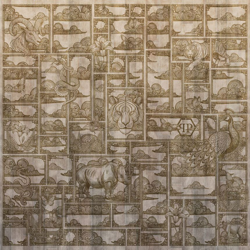 Obrazová tapeta, béžová, hnedá, tiger, obrázky, Z81065, 3x3 m, Philipp Plein 2, Zambaiti Parati