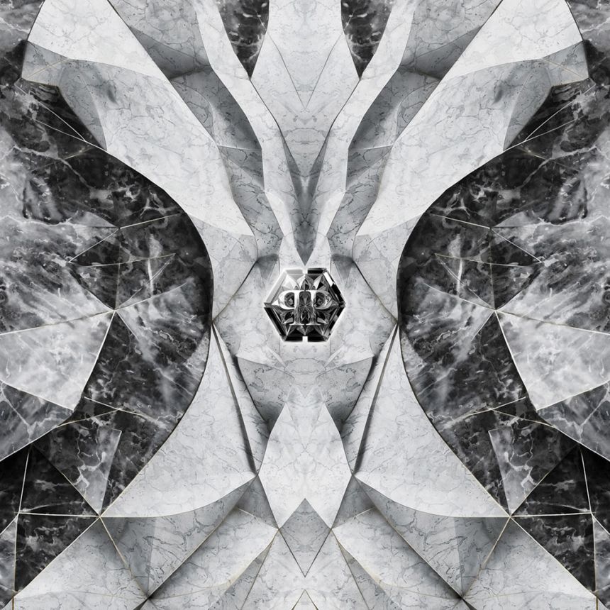 Obrazová tapeta, čierna, sivá, mramor, tvary, logo, Z81067, 3x3 m, Philipp Plein 2, Zambaiti Parati