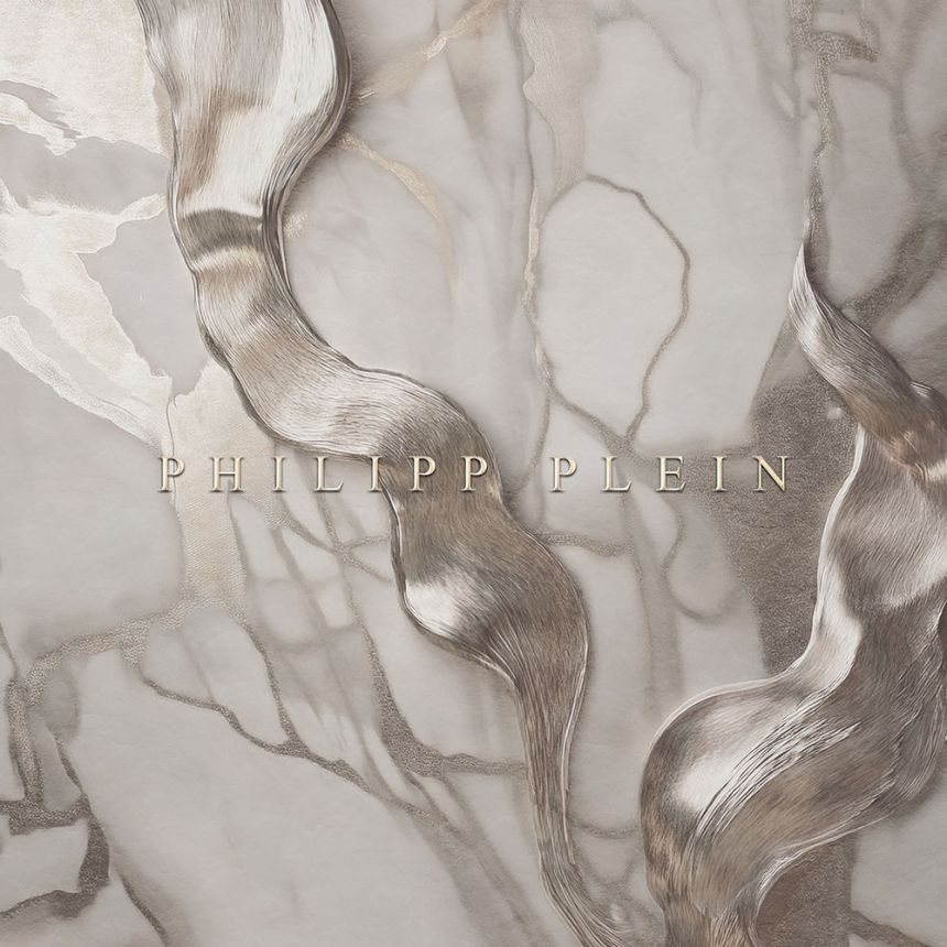 Obrazová tapeta, sivá, strieborná, mramor, nápis, Z81071, 3x3 m, Philipp Plein 2, Zambaiti Parati