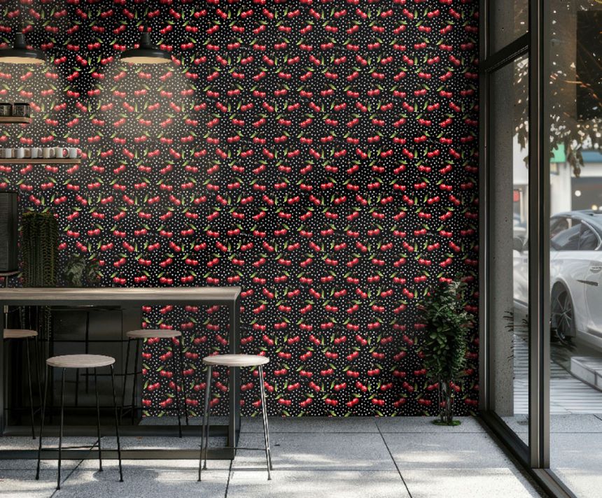 Obrazová tapeta, čierna, červená, čerešne, Z81082, Philipp Plein 2, Zambaiti Parati