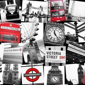Papierová kolážová tapeta Londýn, 50-841, Fresco London Montage Black / Red, Kids @ Home 6, Graham & Brown