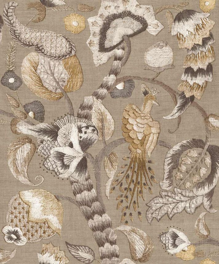 Tapeta, sivá, čierna, kvitnúce vetvičky, vtáky, 5802, Jaipur, Parato by Cristiana Masi