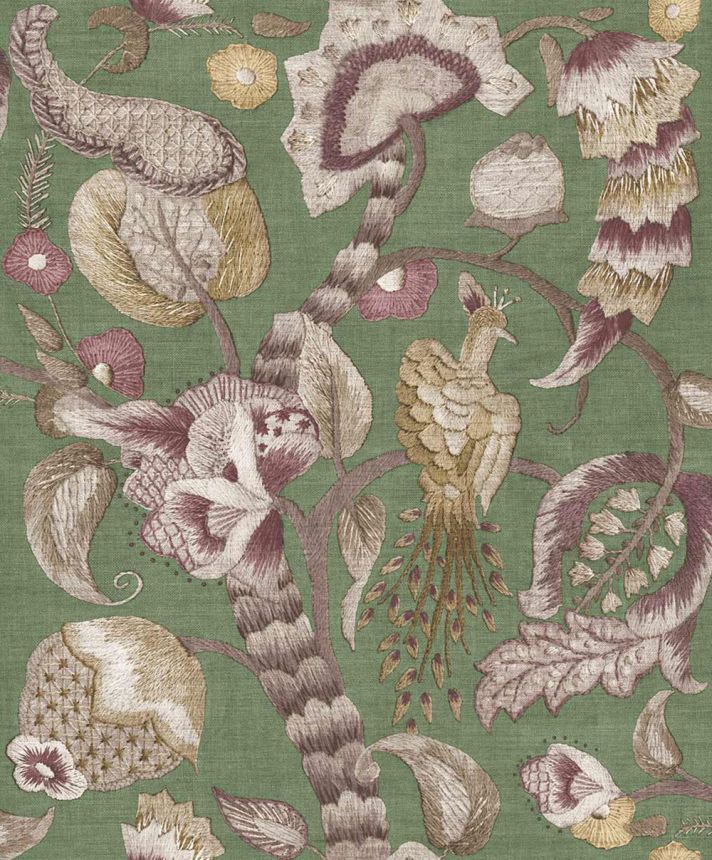 Tapeta, fialová, sivá, kvitnúce vetvičky, vtáky, 5805, Jaipur, Parato by Cristiana Masi