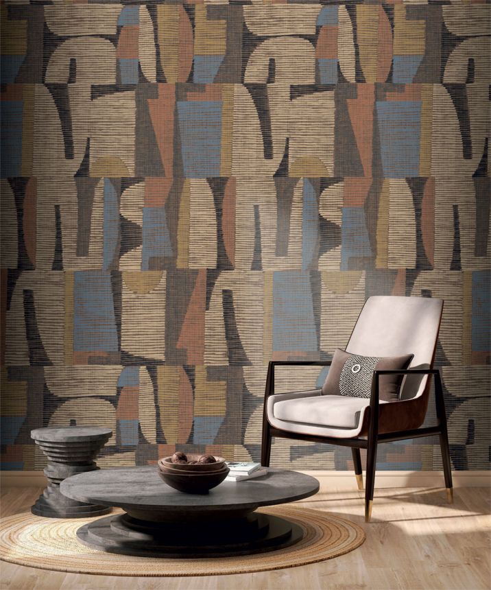 Geometrická obrazová tapeta, hnedá, červená, IMD28101, Imani, Decoprint