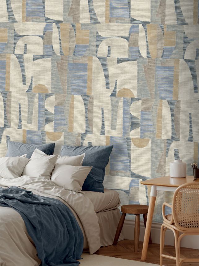 Geometrická obrazová tapeta, béžová, modrá, IMD28102, Imani, Decoprint