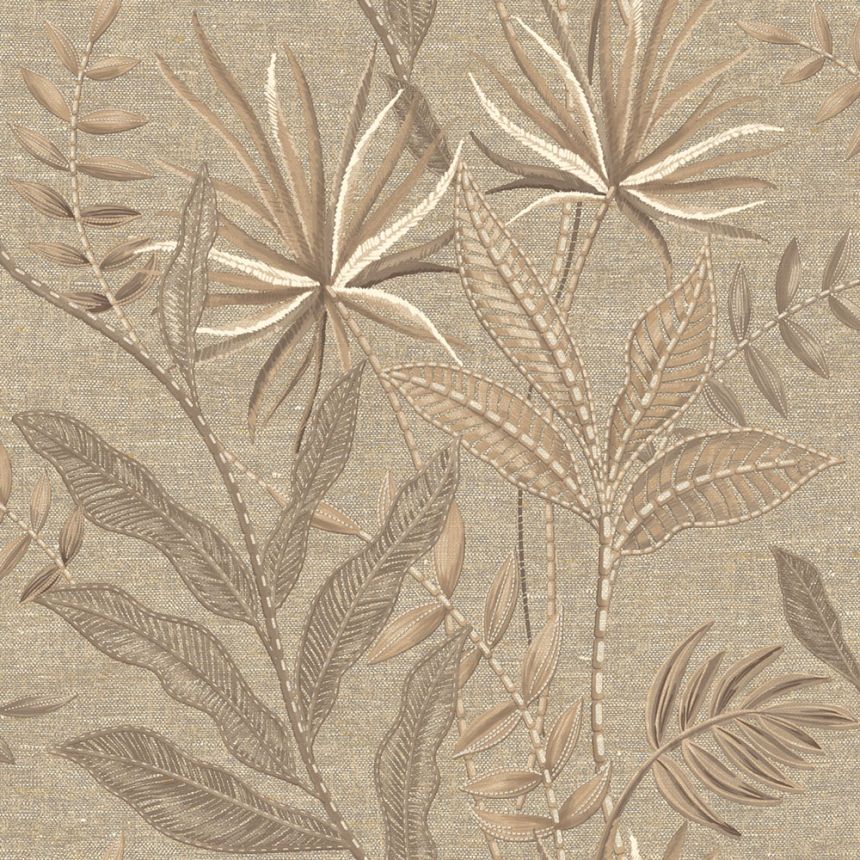 Tapeta, hnedá, béžová, imitácia látky, listy, TN29081, Terra Nova, Decoprint