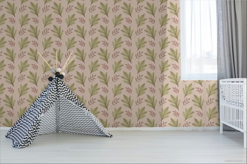 Tapeta, ružová, zelená, listy, 4417, Momi, Parato by Cristiana Masi