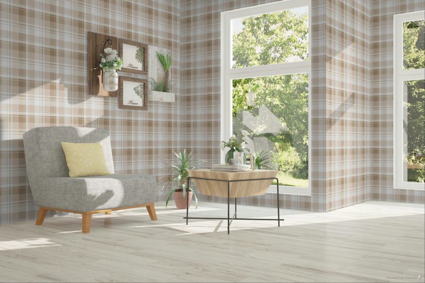 Tapeta, hnedá, béžová, imitácia károvanej látky, 4491, Momi, Parato by Cristiana Masi