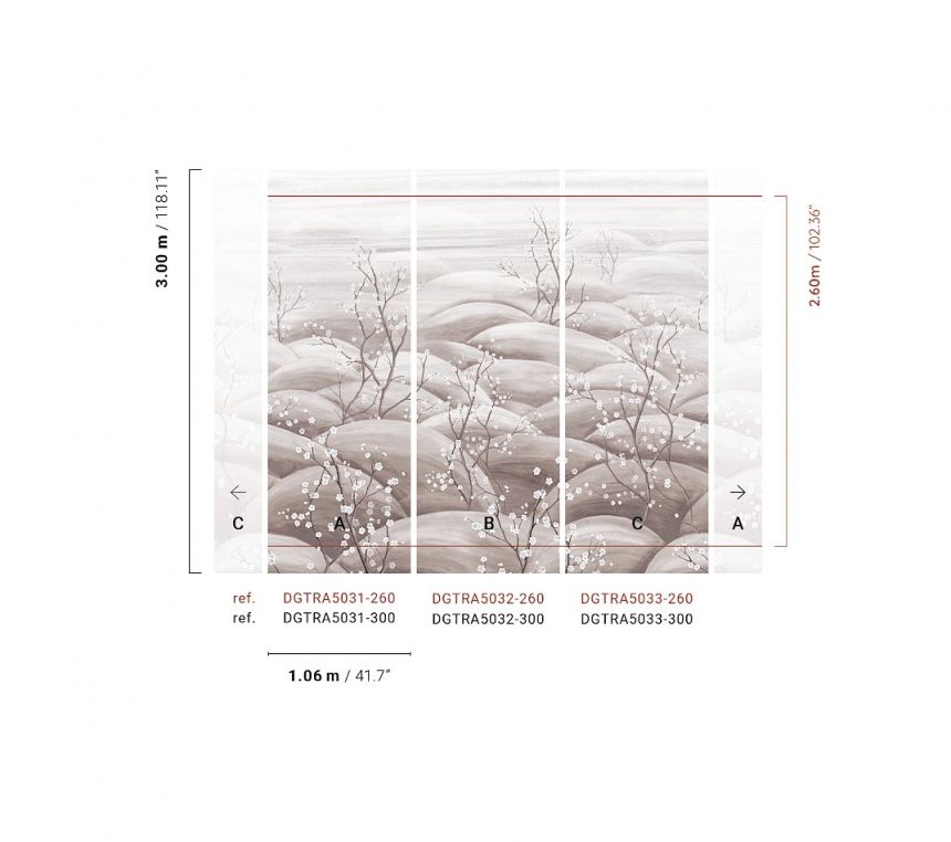 Obrazová tapeta, sivá, biela, vetvičky kvitnúcej sakury, DGTRA5031-300, Traces, Masureel