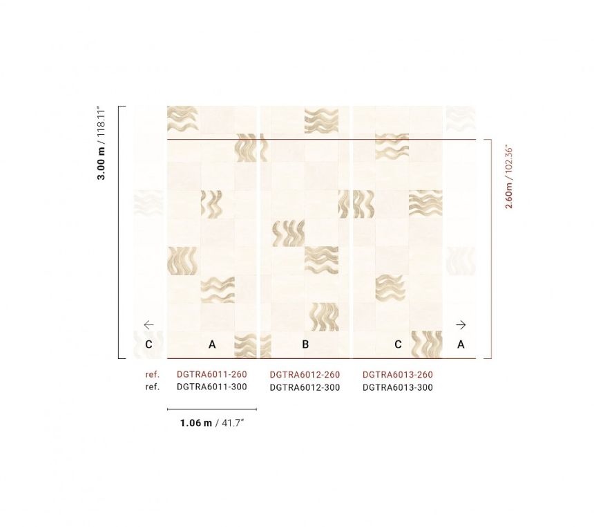 Obrazová tapeta, béžová, sivá, vlnky v štvorcoch, DGTRA6011-260, Traces, Masureel