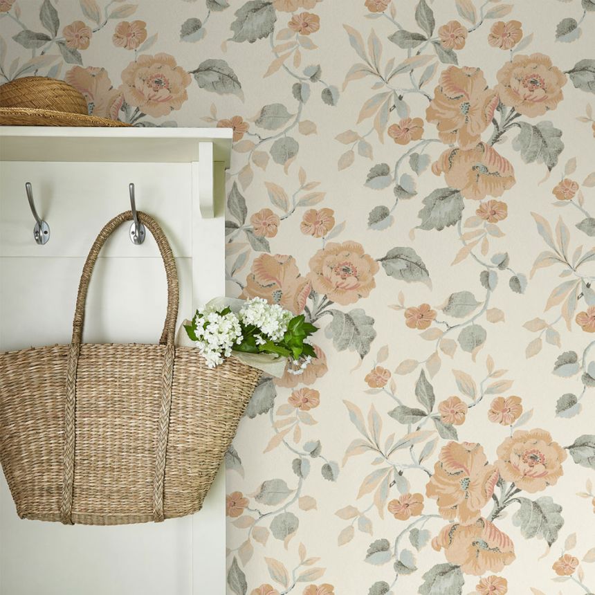 Kvetinová tapeta, oranžová, biela, 127397, Laura Ashley 4