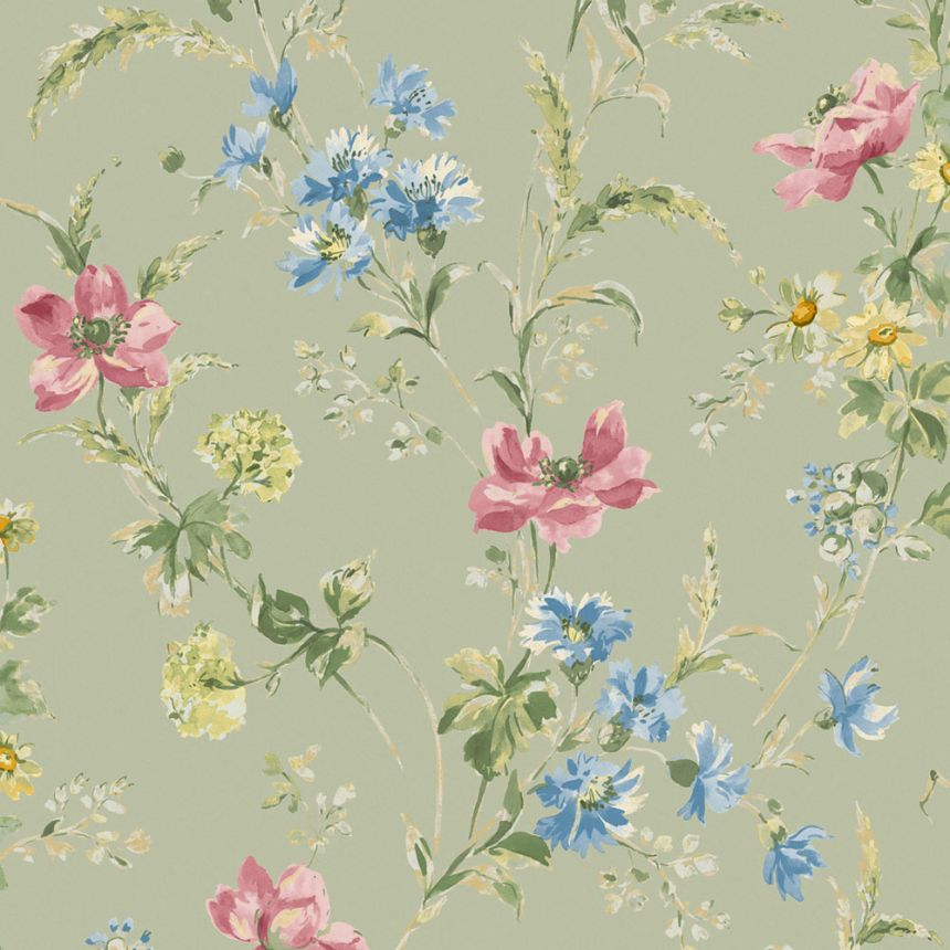 Tapeta, zelená, ružová, kvety maku, 127405, Laura Ashley 4