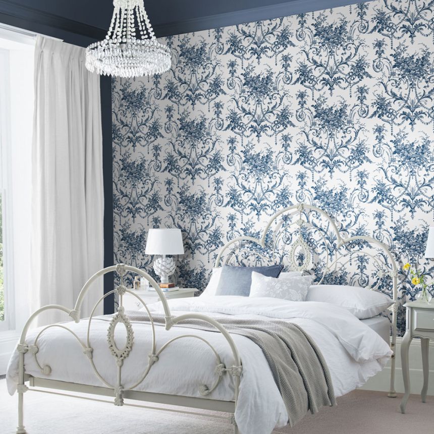 Zámocká tapeta, modro-biela, kvety, 122767, Laura Ashley 4
