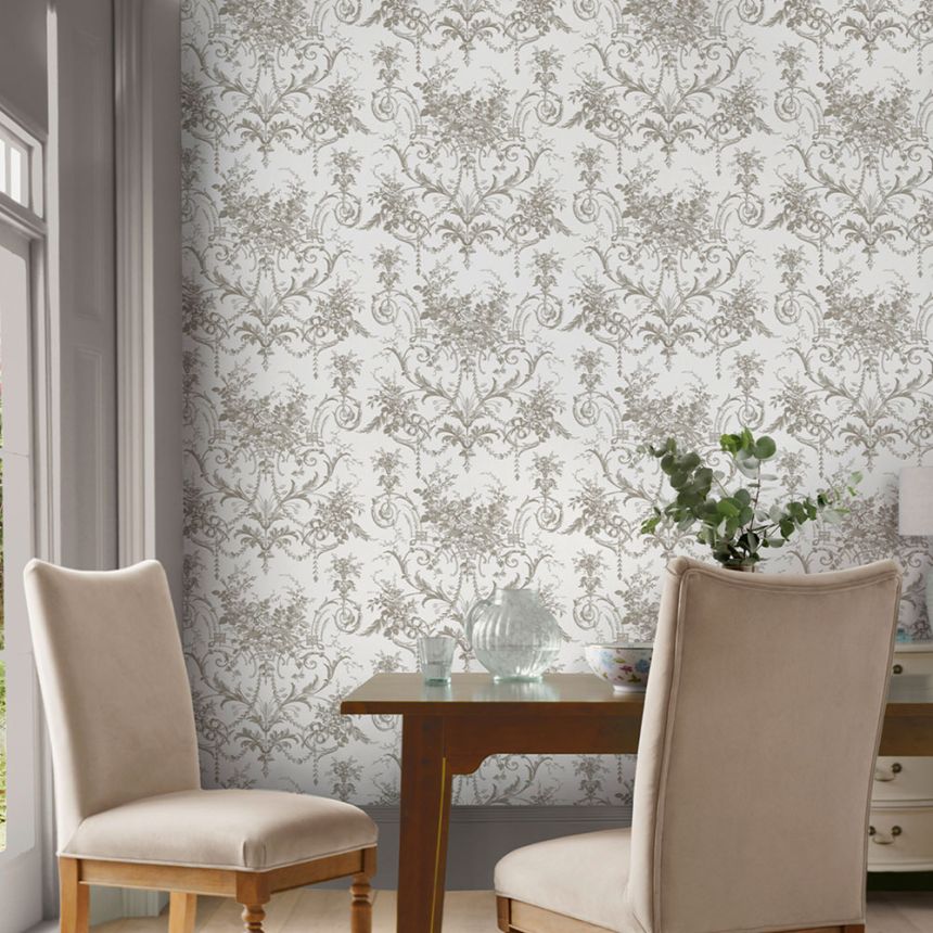 Zámocká tapeta, sivo-biela, kvety, 130111, Laura Ashley 4