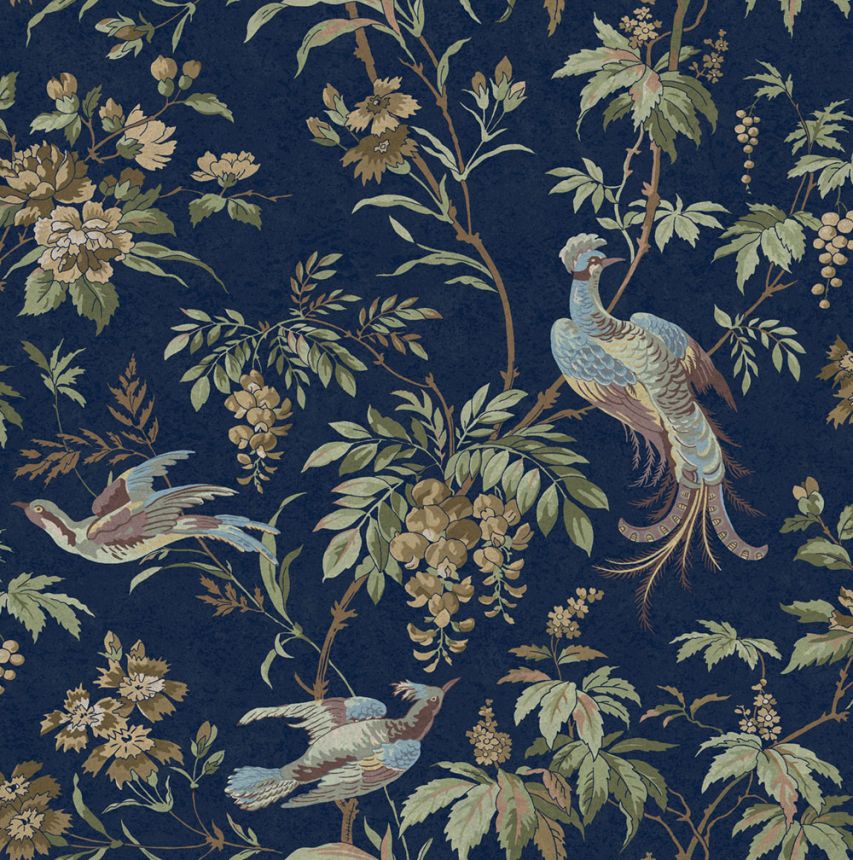 Tapeta, modrá, hnedá, kvety, vtáky, 140316, Laura Ashley 4