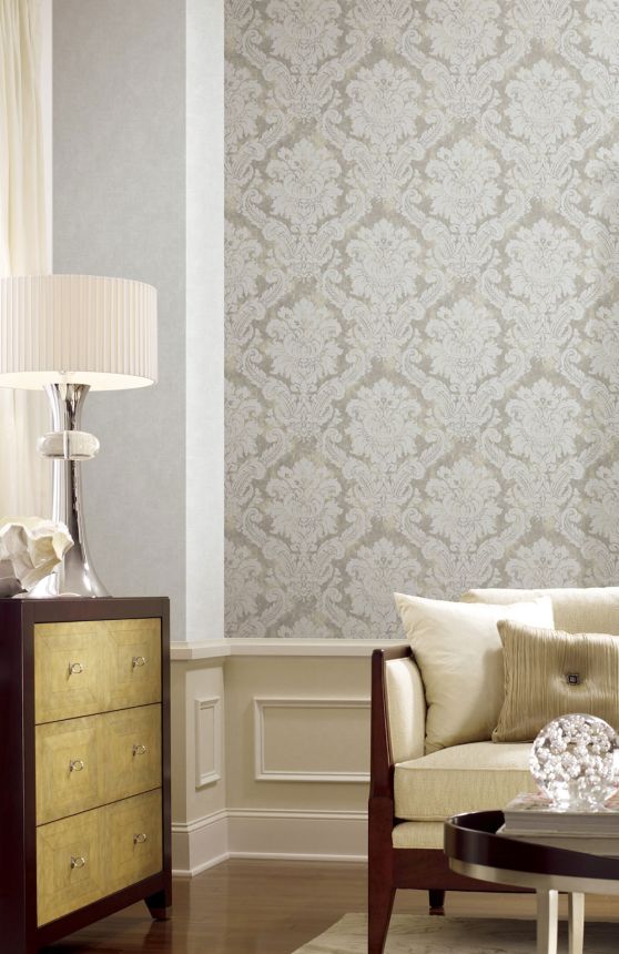 Tapeta, sivá, biela, damaškový vzor, AU41004, Aurelia, Prestige Wallcoverings