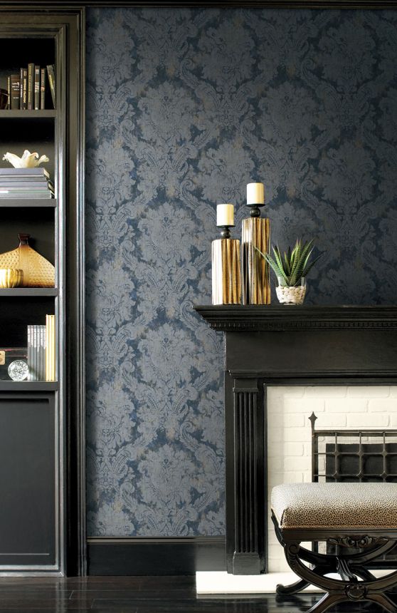 Tapeta, modrá, sivá, damaškový vzor, AU41006, Aurelia, Prestige Wallcoverings