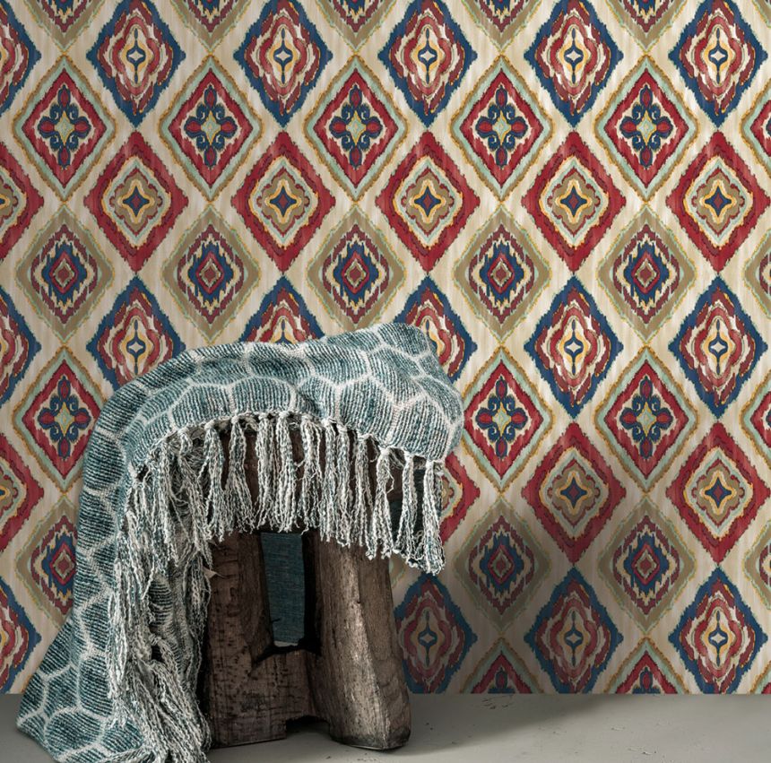 Tapeta, béžová, modrá, imitácia látky, AU41405, Aurelia, Prestige Wallcoverings