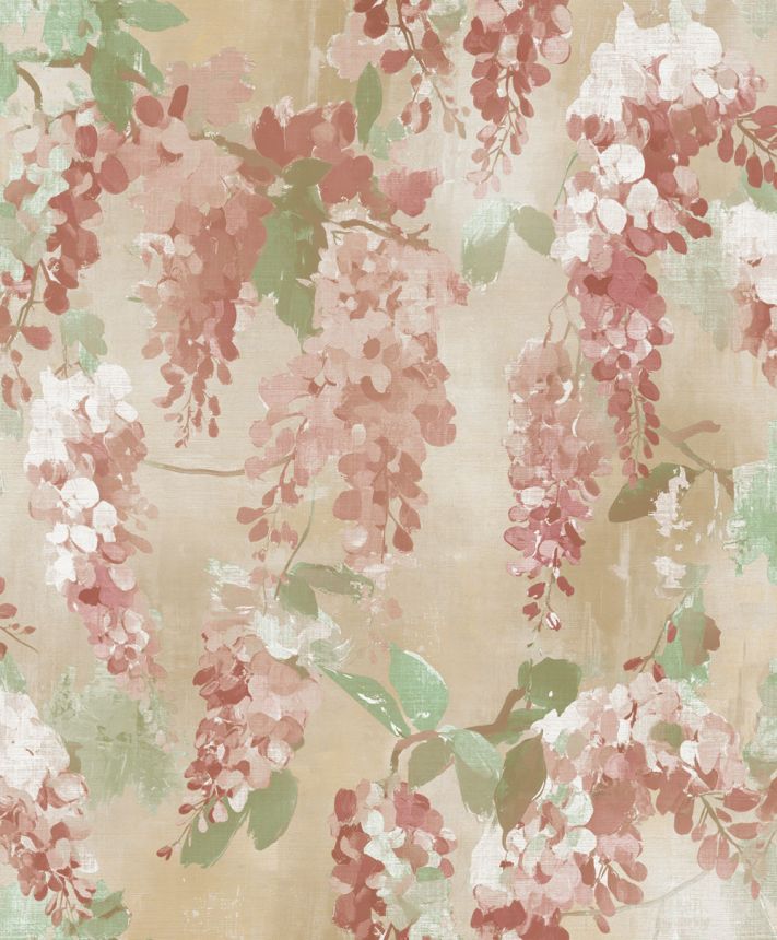 Tapeta, ružová, béžová, kvety, vetvičky, AU41602, Aurelia, Prestige Wallcoverings