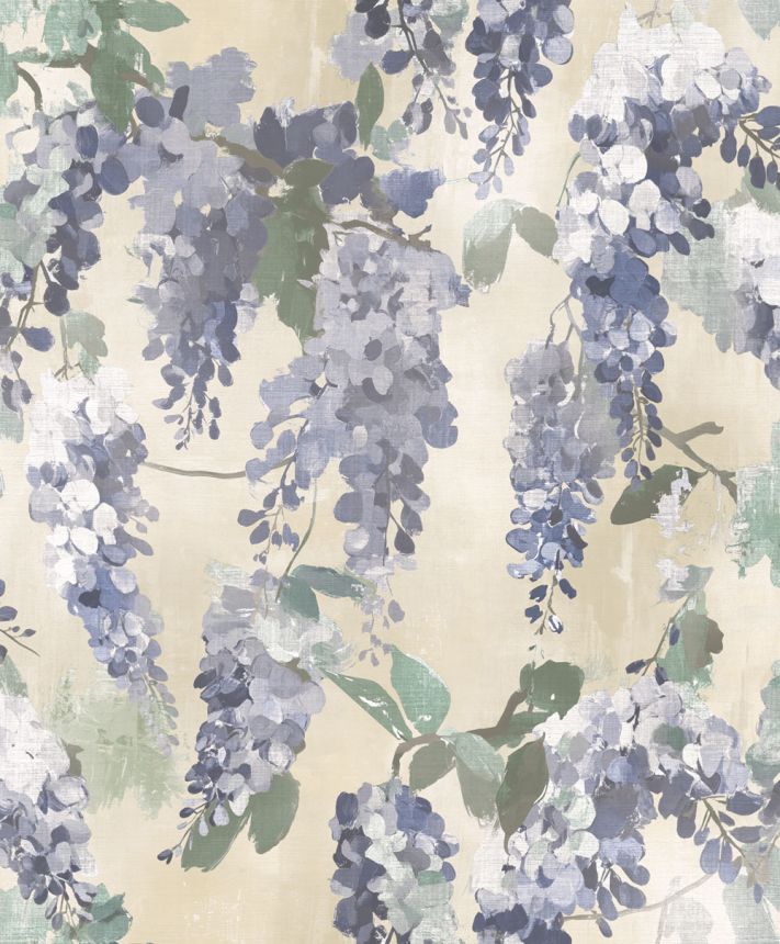 Tapeta, modrá, zelená, kvety, vetvičky, AU41603, Aurelia, Prestige Wallcoverings