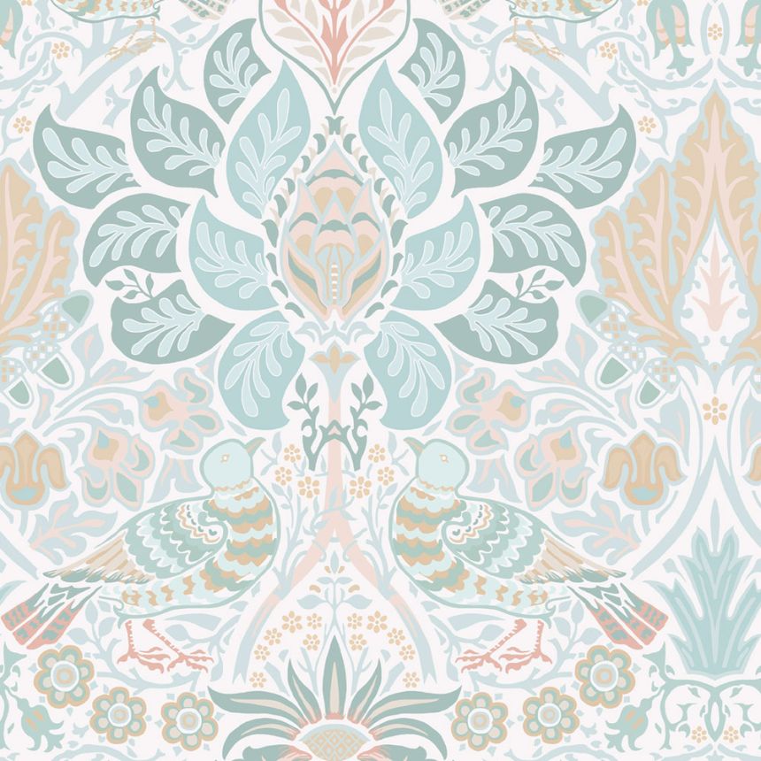 Tapeta, sivá, zelená, kvety, vtáky, 140479, William Morris at Home vol. 2