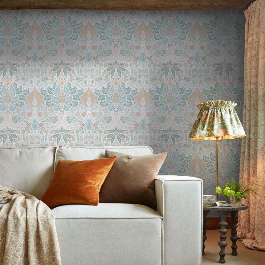 Tapeta, sivá, zelená, kvety, vtáky, 140479, William Morris at Home vol. 2