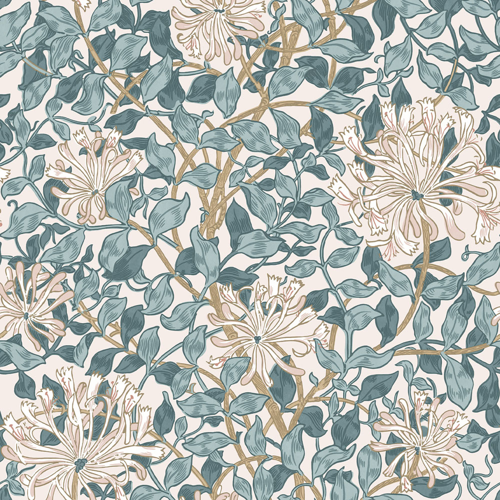 Tapeta, ružová, zelená, kvety, listy, 140483, William Morris at Home vol. 2