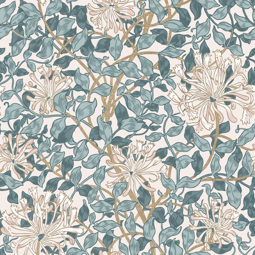 Tapeta, ružová, zelená, kvety, listy, 140483, William Morris at Home vol. 2