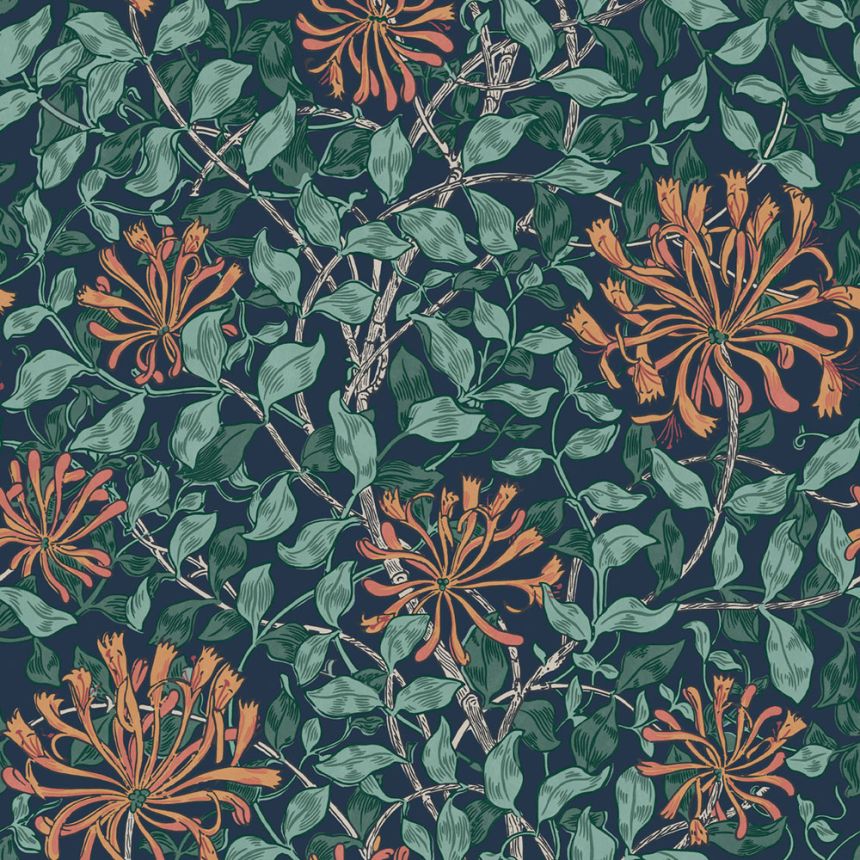Tapeta, modrá, zelená, kvety, listy, 140484, William Morris at Home vol. 2
