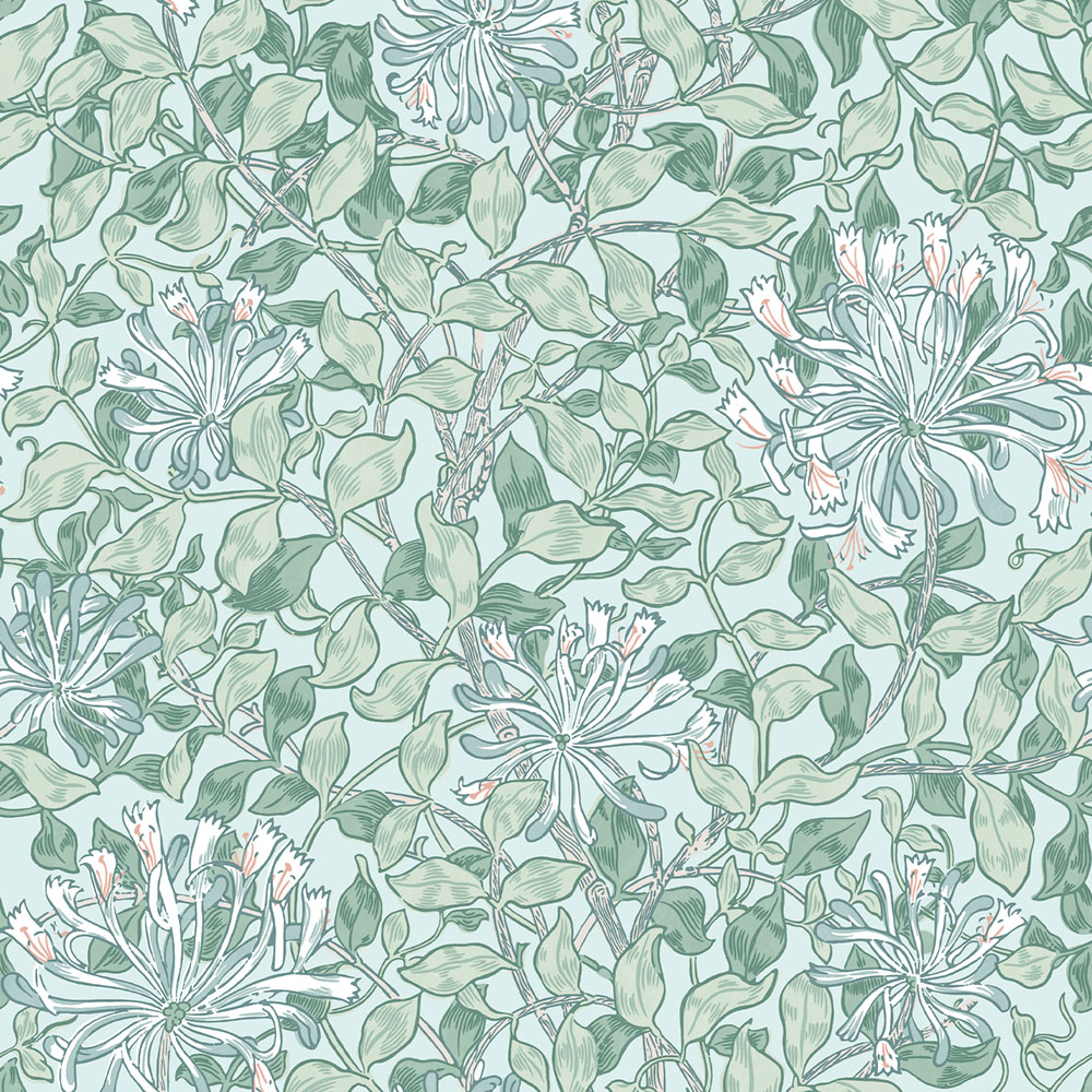 Tapeta, zelená, biela, kvety, listy, 140485, William Morris at Home vol. 2