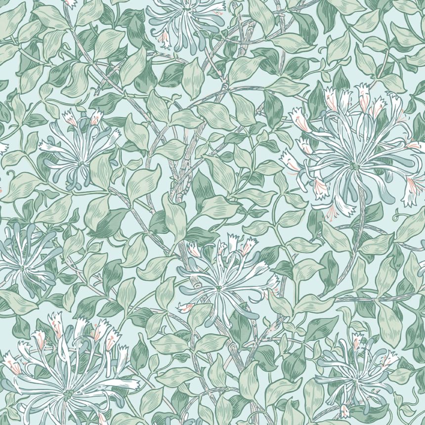 Tapeta, zelená, biela, kvety, listy, 140485, William Morris at Home vol. 2