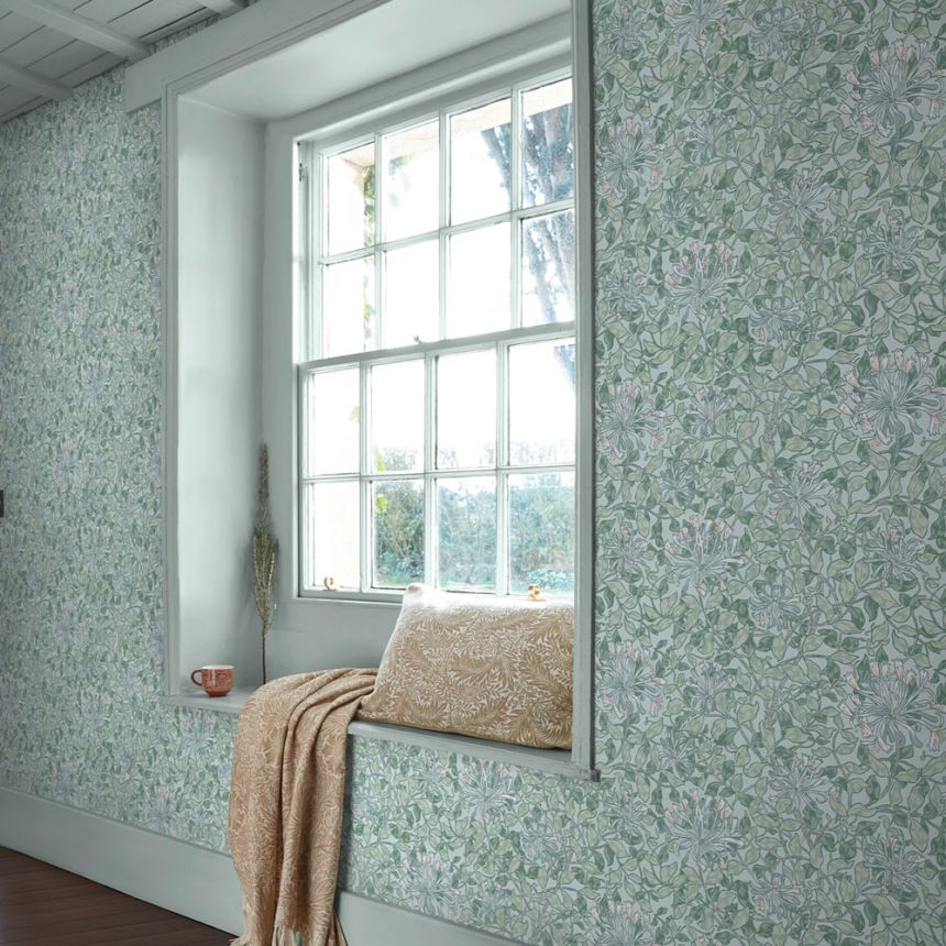 Tapeta, zelená, biela, kvety, listy, 140485, William Morris at Home vol. 2