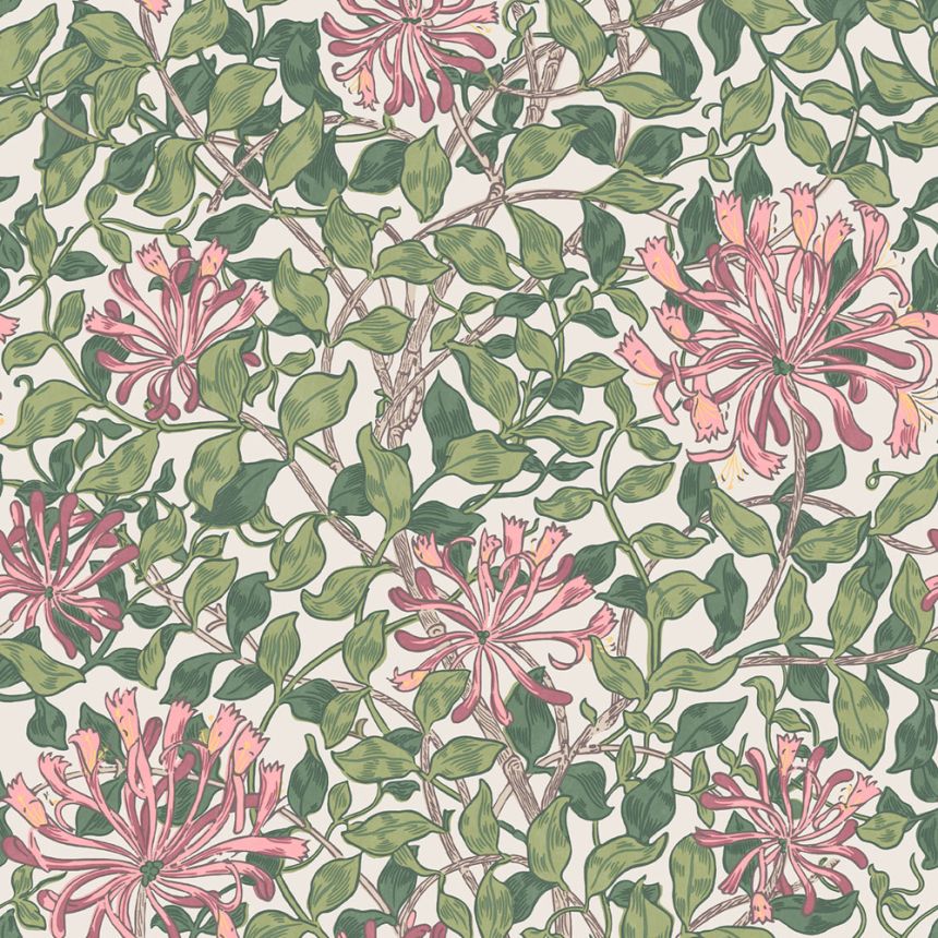 Tapeta, zelená, ružová, kvety, listy, 140486, William Morris at Home vol. 2