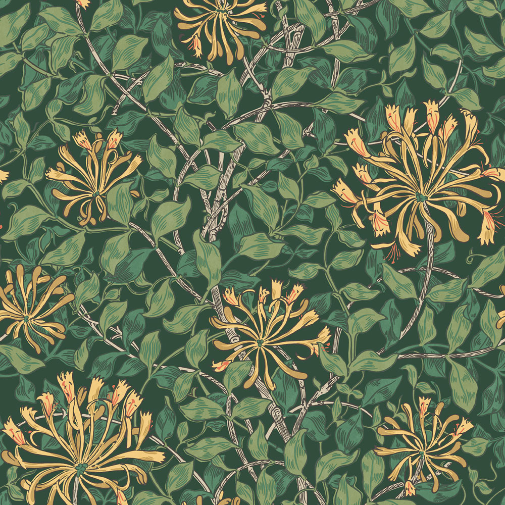 Tapeta, zelená, žltá, kvety, listy, 140487, William Morris at Home vol. 2