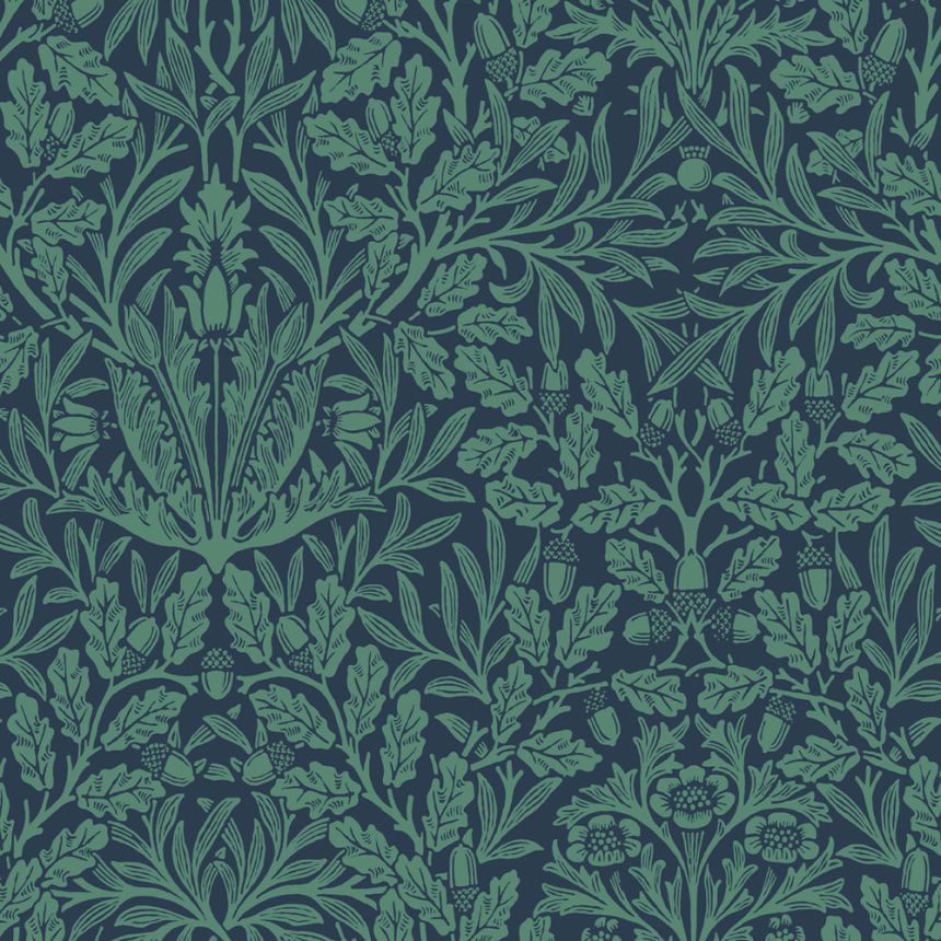 Tapeta, modrá, kvety, listy, 140489, William Morris at Home vol. 2