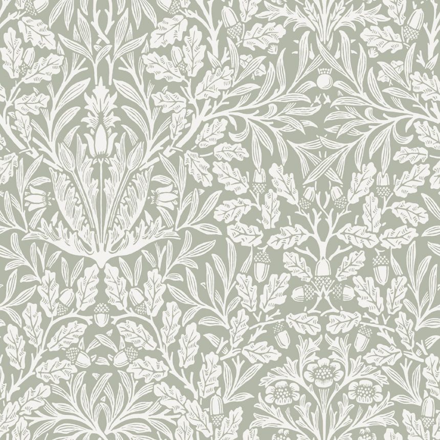 Tapeta, zelená, sivá, kvety, listy, 140492, William Morris at Home vol. 2