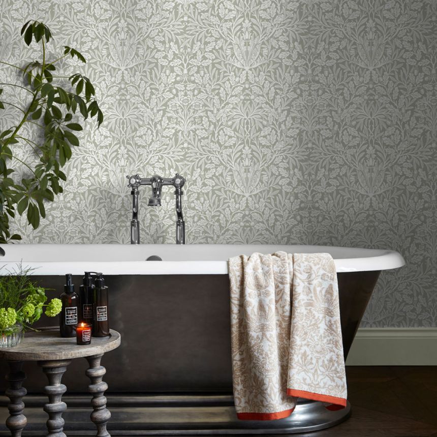 Tapeta, zelená, sivá, kvety, listy, 140492, William Morris at Home vol. 2